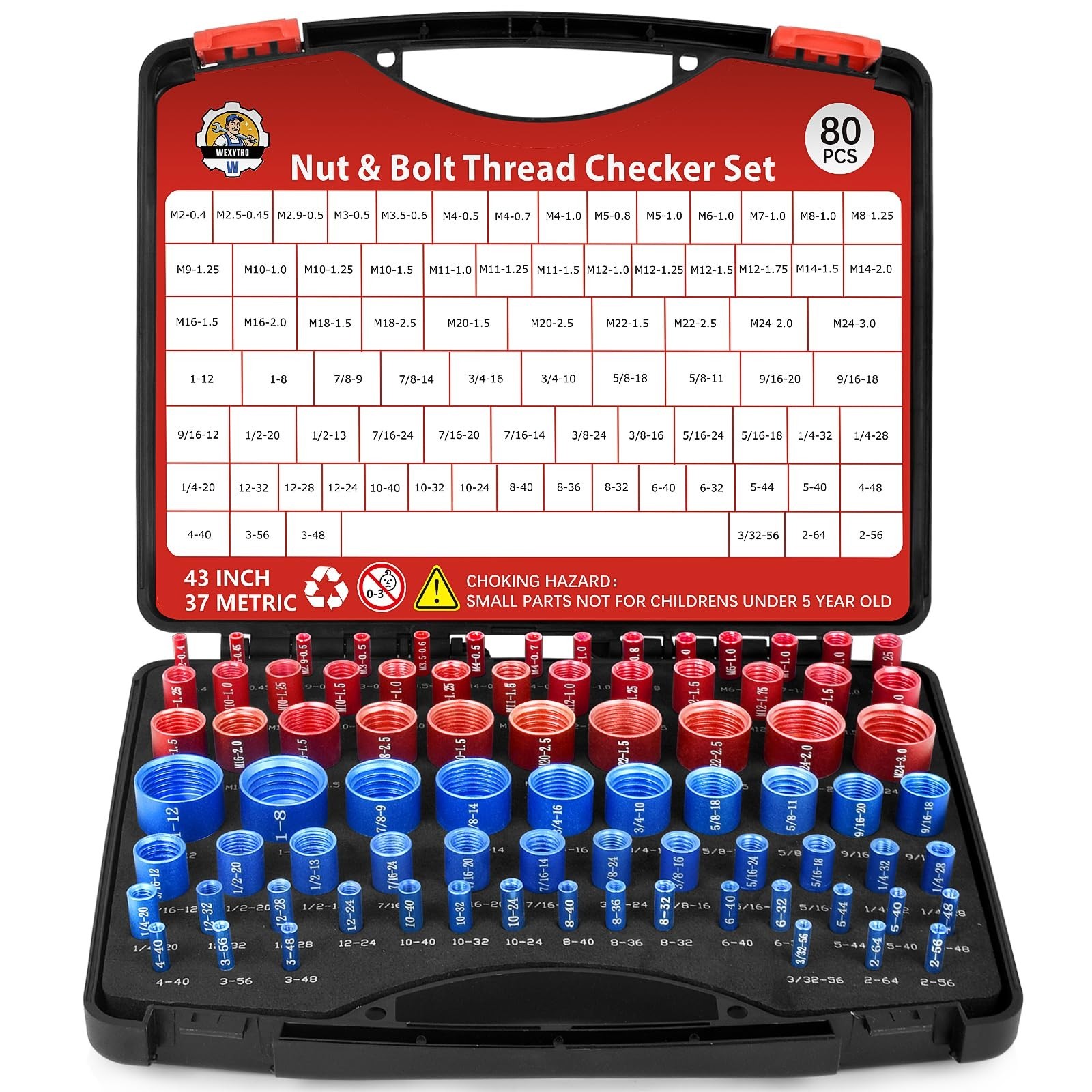 80-Piece SAE & Metric Nut and Bolt Thread Checker Set, 43 SAE, 37 Metric 80-Piece SAE & Metric Nut and Bolt Thread Checker Set, 43 SAE, 37 Metric