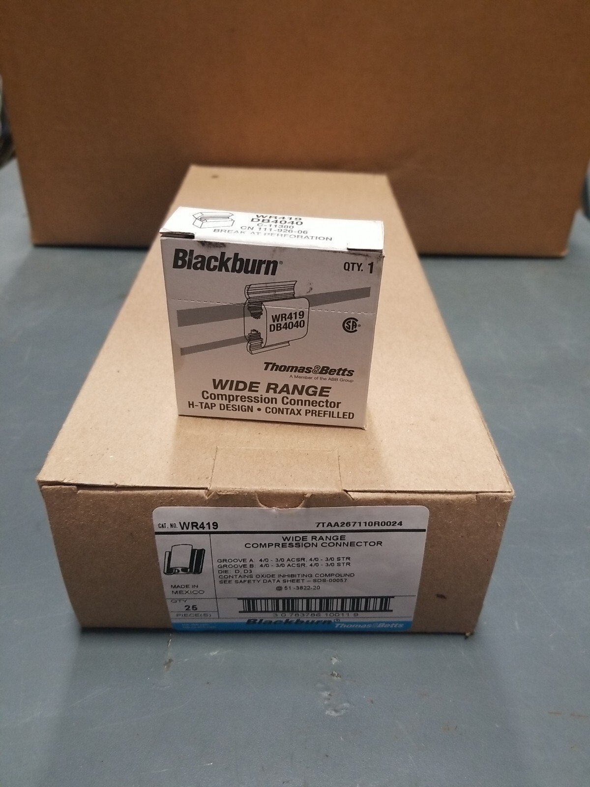 25-PACK THOMAS & BETTS BLACKBURN WR419 WIDE RANGE COMPRESSION CONNECTOR H-TAP