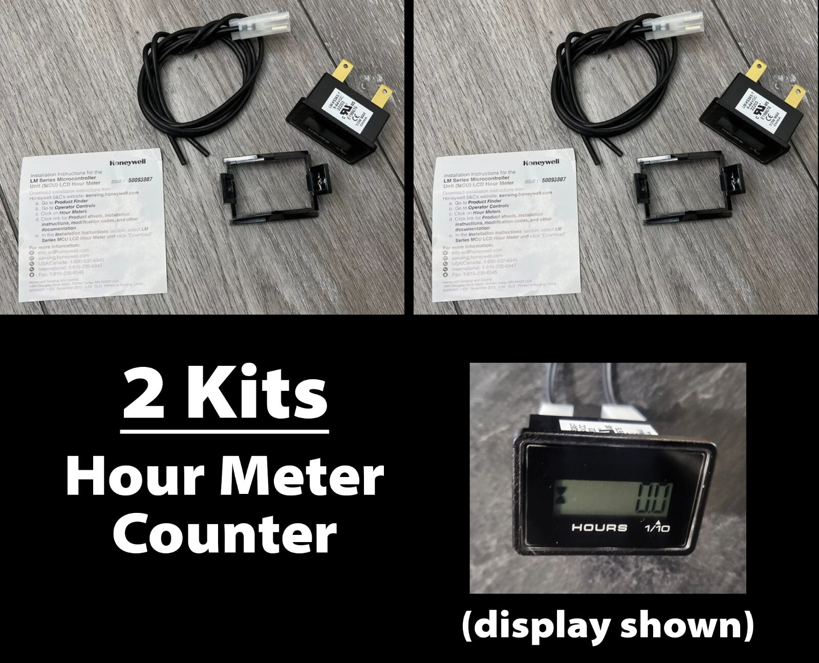 2 Kits - 12V LCD Hour Meter Counters Honeywell LM-HS2AS-T11, Black 2 Kits - 12V LCD Hour Meter Counters Honeywell LM-HS2AS-T11, Black