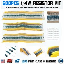 600pcs 30 Values 1/4W Metal Film Resistors Resistance Assortment Kit Set 1% USA picture