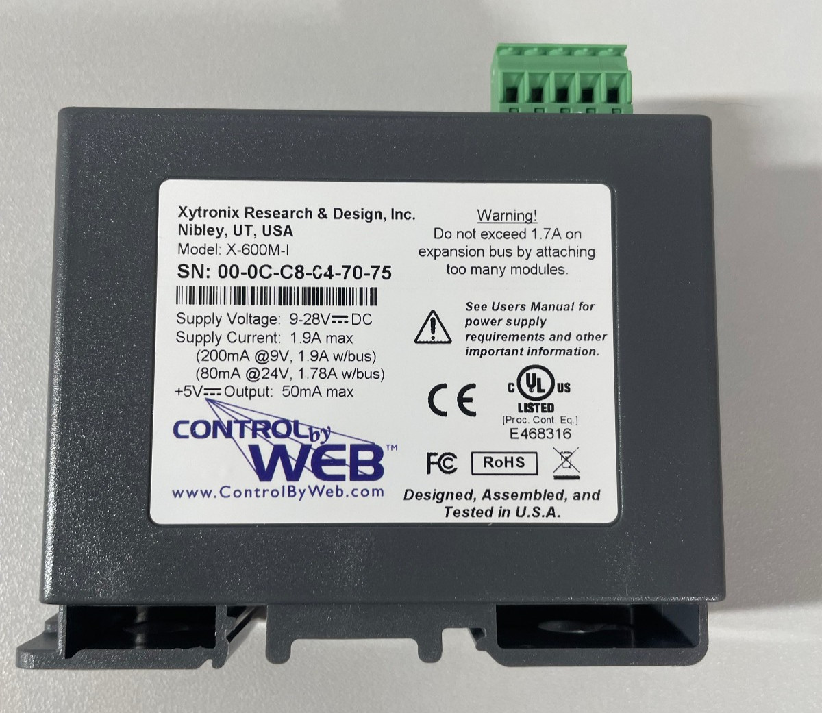 CONTROL BY WEB X-600M-I INDUSTRIAL I/O WEB SERVER