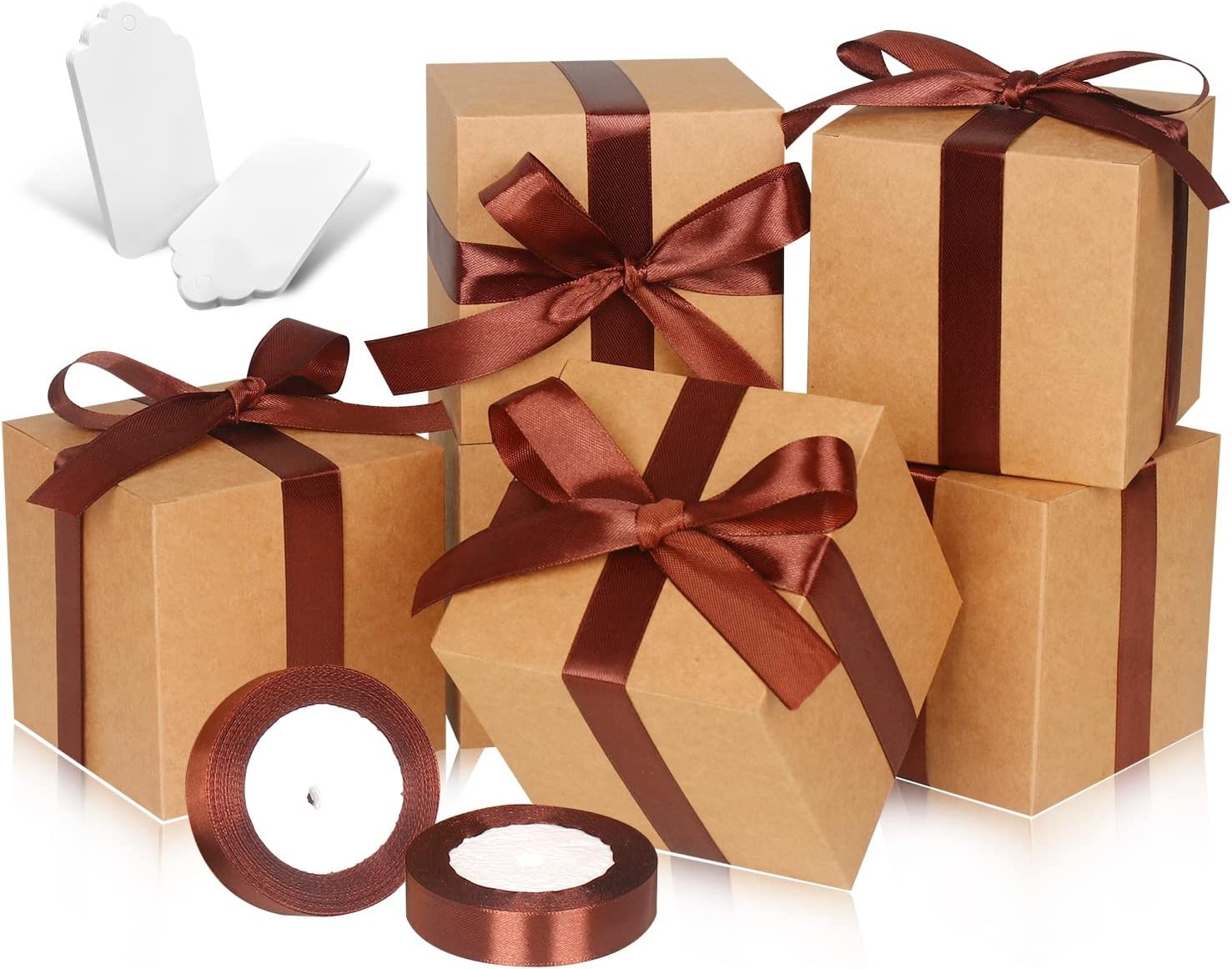 100 Pcs Mini Kraft Paper  Boxes with Lids, 4x4x4 Inch Brown Package Box