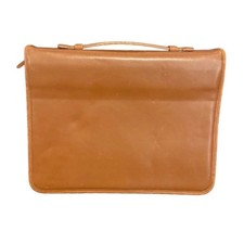 Vintage Coach British Tan Leather 3 Ring Binder Zip Portfolio Briefcase Handle picture