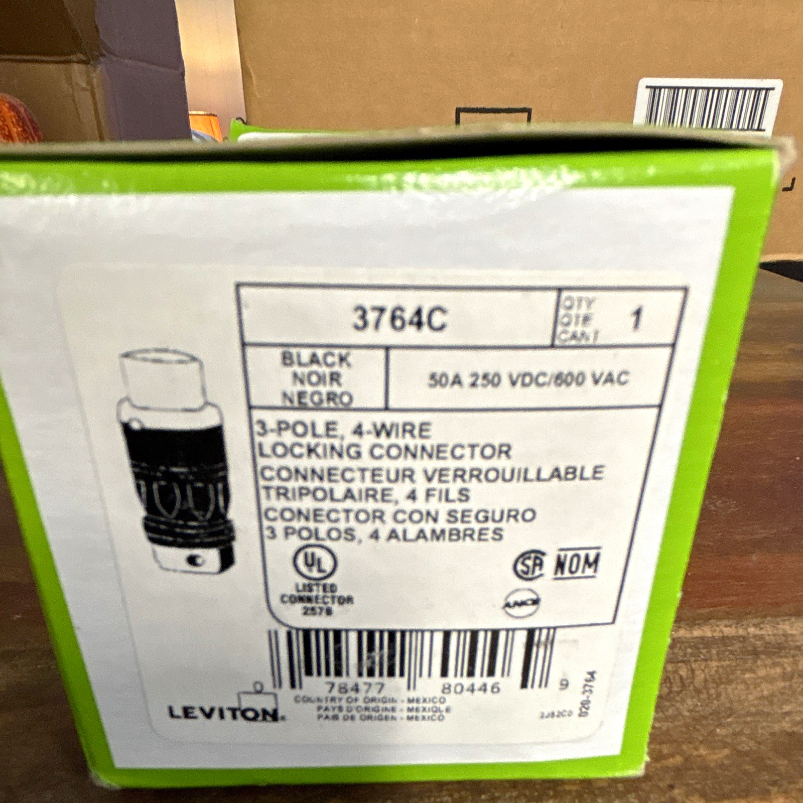 Leviton 3764C Electrical Locking connector 50A 3-Pole 4-Wire 600VAC 250VDC