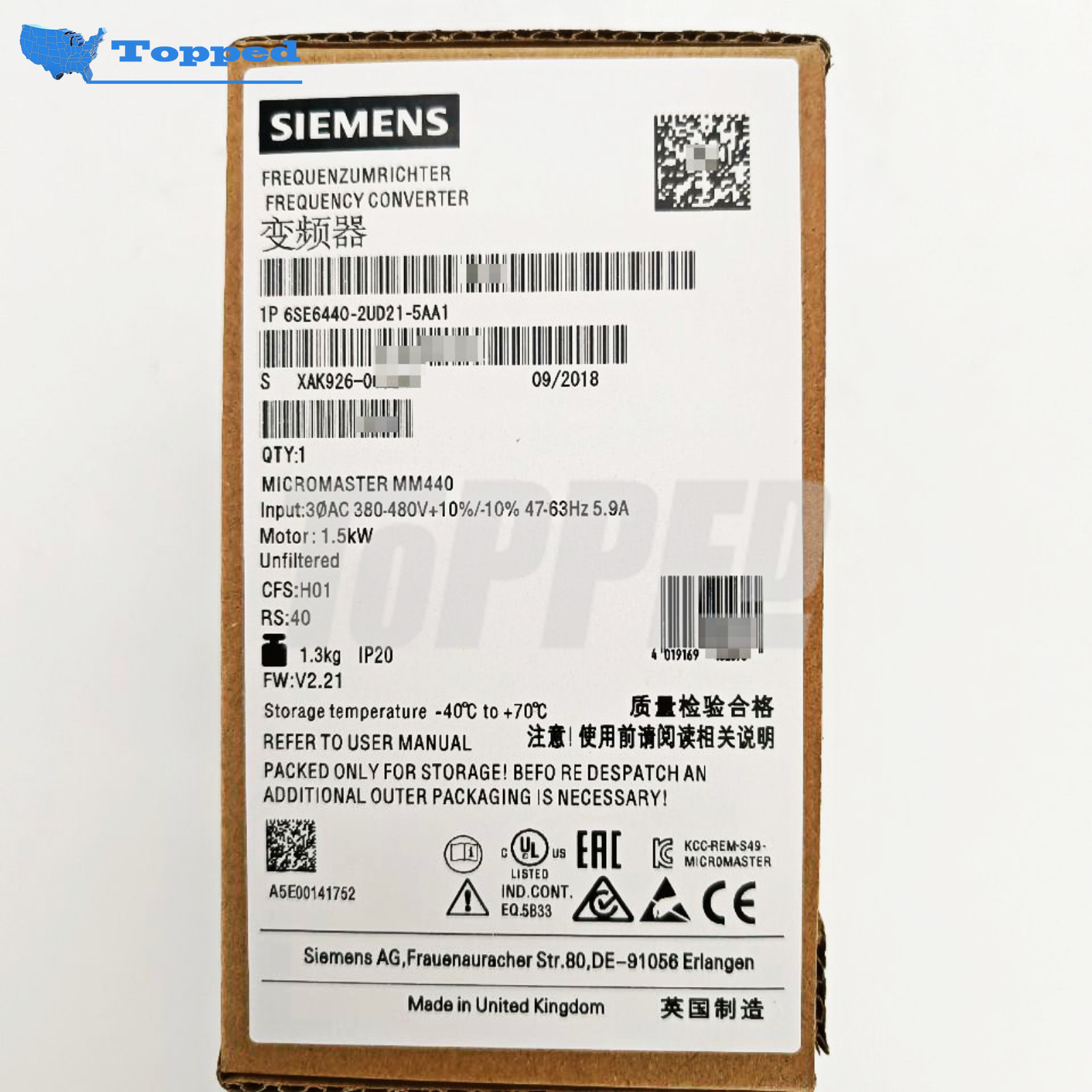 New In Box Siemens 6SE6440-2UD21-5AA1 380V 1.5KW Inverter Drive