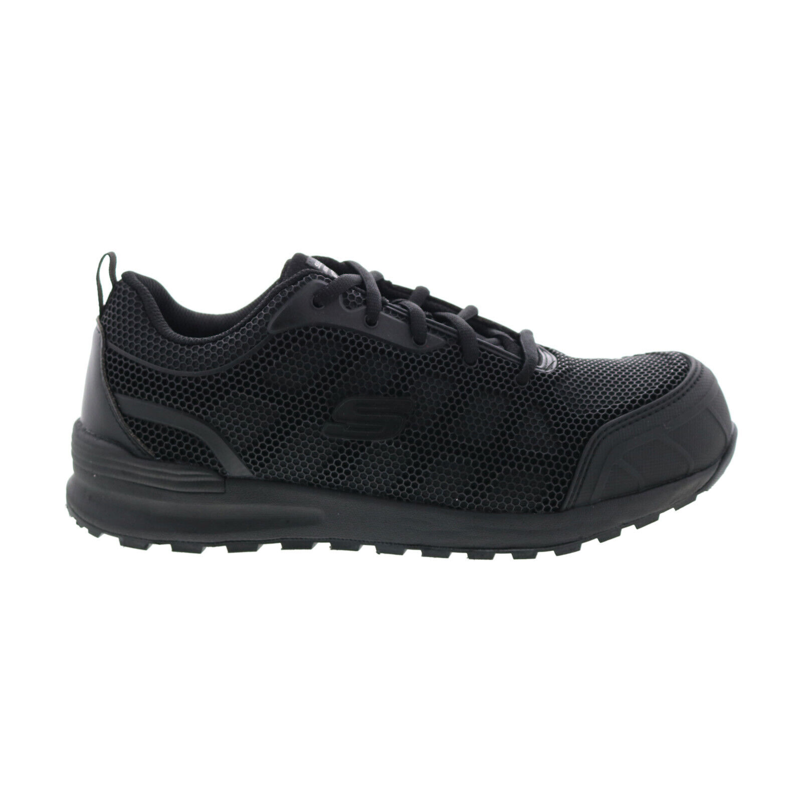 Skechers Bulklin Ayak 77289 Womens Black Canvas Lace Up Athletic Work Shoes