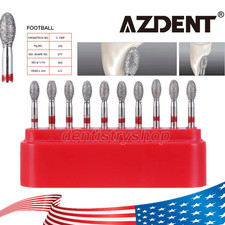 10Pcs Dental Diamond Burs FOOTBALL 379-023F FINE RED DEFEND Friction Grip picture
