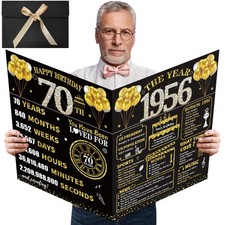 Kuxriox Large Happy 70th Birthday Card, Extra large, Black gold picture