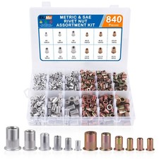 840PCS Rivet Nut Kit, 12 Sizes SAE & Metric 840PCS, Silver picture
