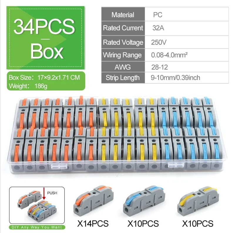 34pcs Boxed Lever Wire Connectors Electrical Splice Terminal Block Set - NEW 34pcs Boxed Lever Wire Connectors Electrical Splice Terminal Block Set - NEW