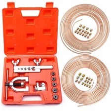 New 25ft 3/16 + 1/4 Copper Coated Brake Line & Double & Single Flaring Tool Kit picture