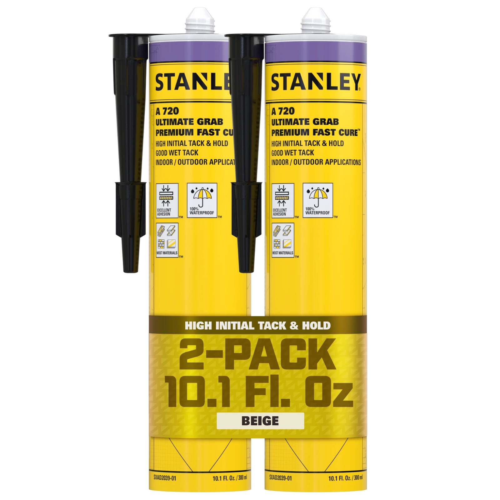 Stanley A720 Ultimate Grab Fast Cure Polyurethane Adhesive, 10.1oz 2 Pack-Beige Stanley A720 Ultimate Grab Fast Cure Polyurethane Adhesive, 10.1oz 2 Pack-Beige