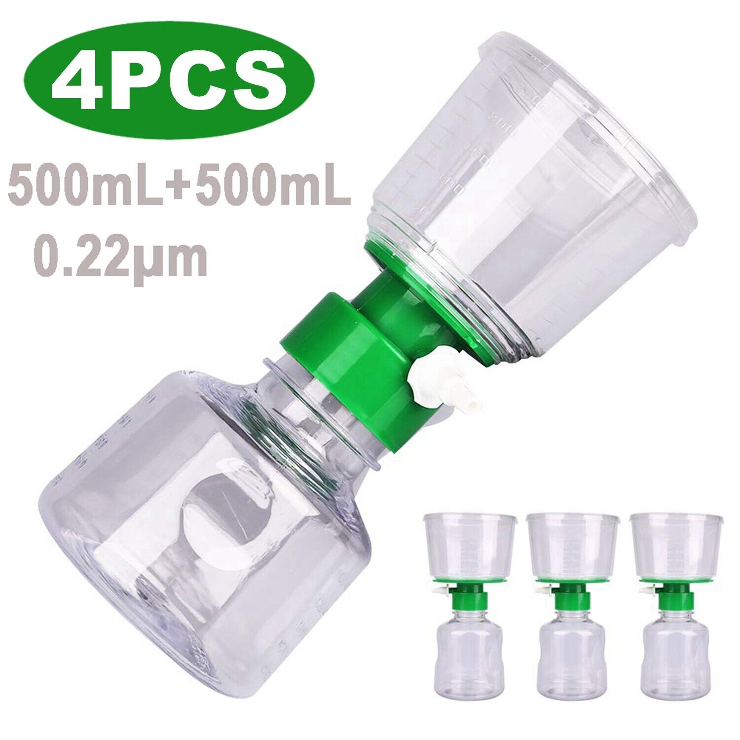 4Pack Lab 500ml Sterile Vacuum Filter Bottle Top 0.22um PES Membrane Hydrophilic