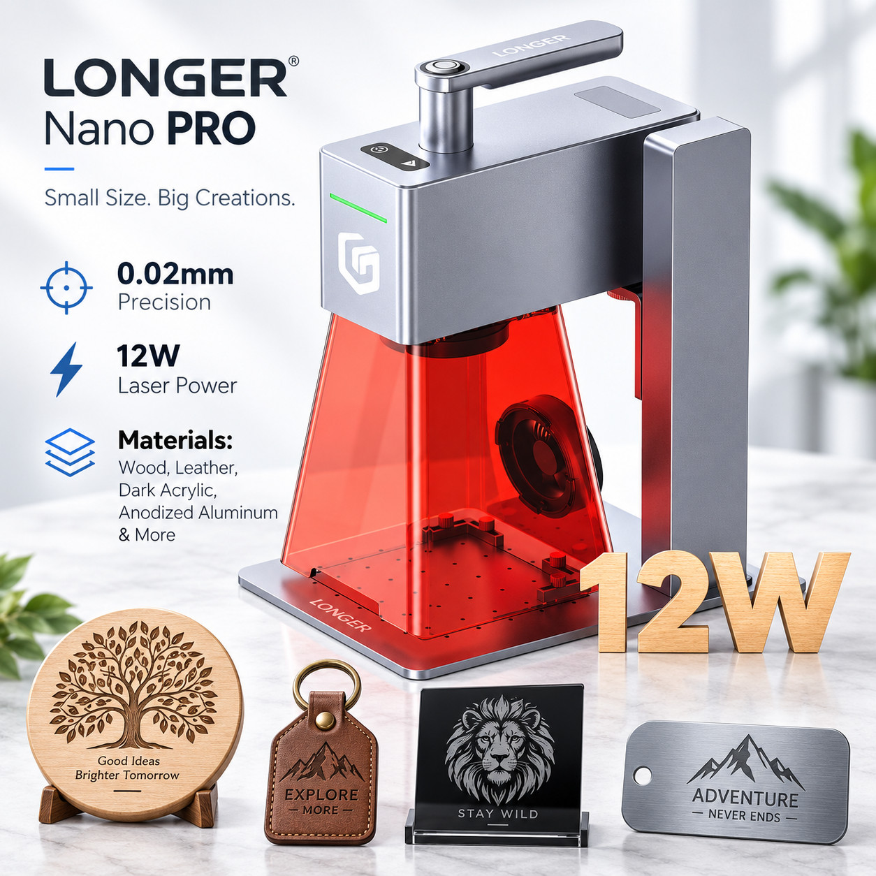 LONGER Nano Pro 12W Portable Laser Engraver,High-Speed Galvo Engraving Machine🔥