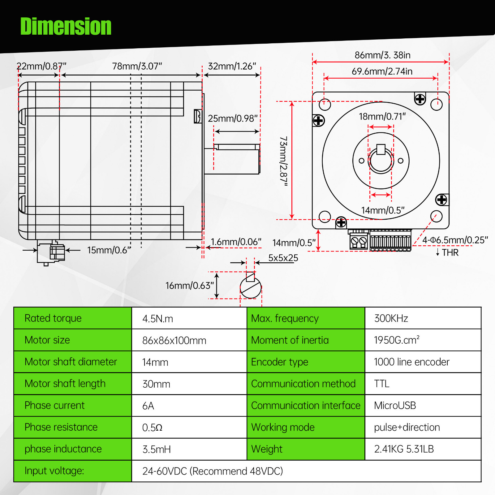 Nema 34 4.5N.m 8.5N.m 12N.m Integrated Closed Loop Stepper Motor 1000 line φ14mm