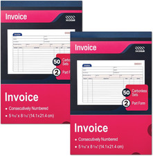 XKDOUS 2 Pack Invoice Book, 2-Part Carbonless, 5-9/16