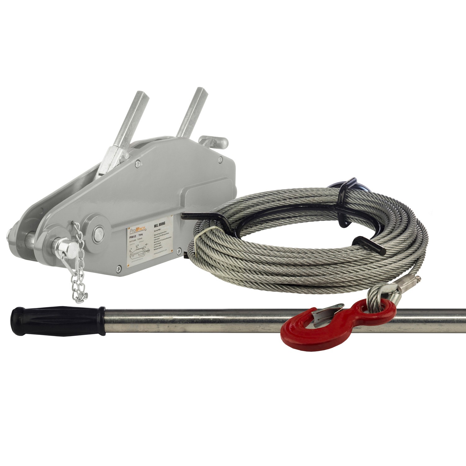 Prowinch Lever Wire Rope Puller Hoist 800Kg 65 ft Wire Rope 1760 lbs Prowinch Lever Wire Rope Puller Hoist 800Kg 65 ft Wire Rope 1760 lbs