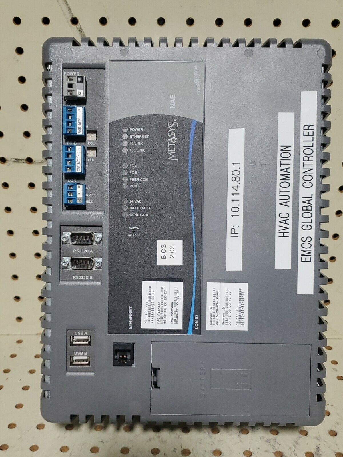 Johnson Controls Metasys MS-NAE5510-0 PLC Controller RY10626 Rev J