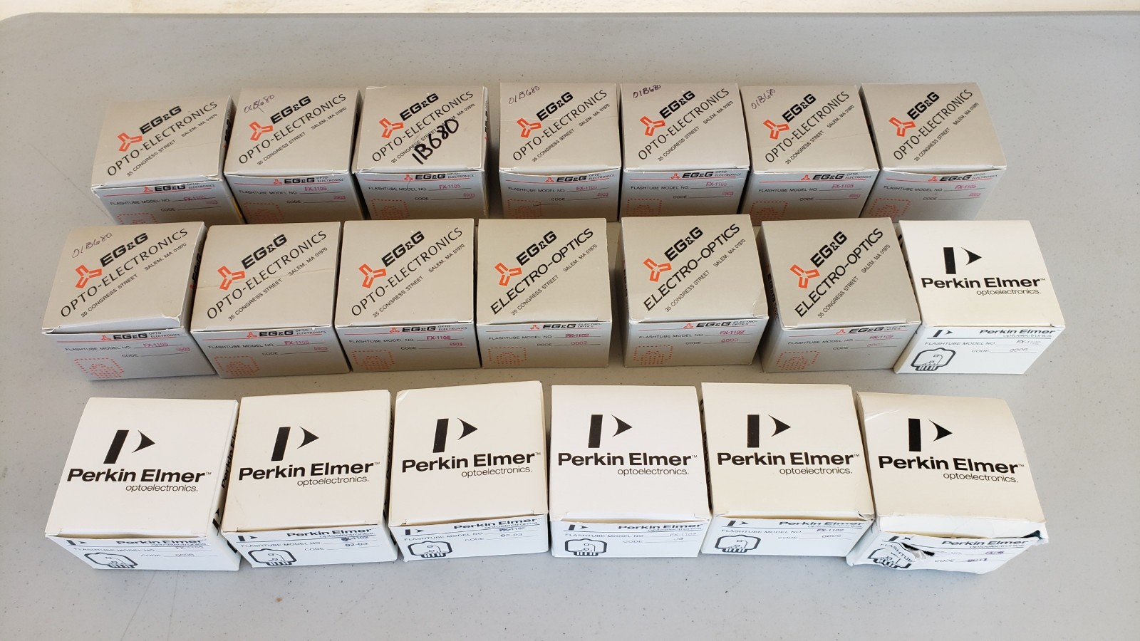 Lot of 20 EG&G/Perkin Elmer FX-1105 FX-1102 Xenon Flashtubes NOS + Used Boxed
