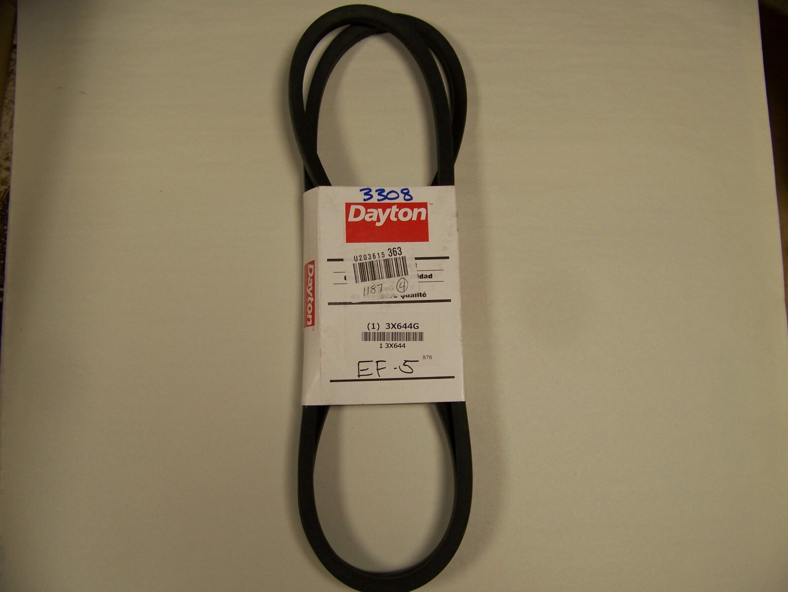 DAYTON V-BELT 3X644G (ITEM #3308) DAYTON V-BELT 3X644G (ITEM #3308)