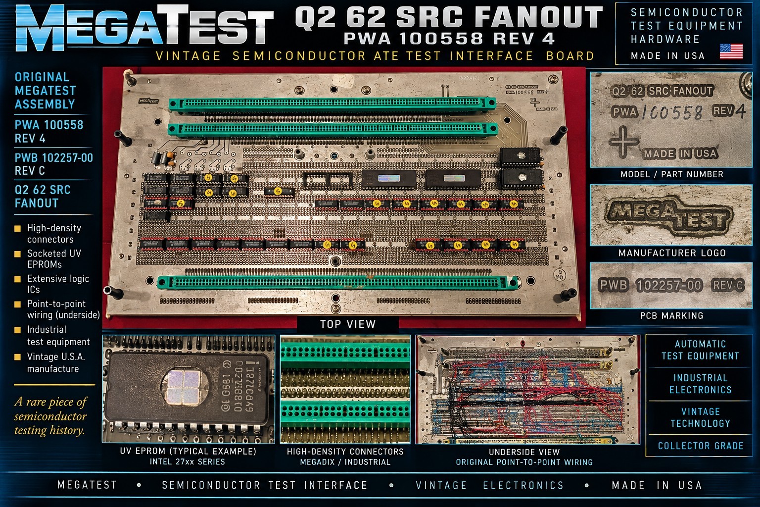 MegaTest Q2 62 SRC Fanout PWA 100558 Rev 4 Vintage Semiconductor ATE Test Board MegaTest Q2 62 SRC Fanout PWA 100558 Rev 4 Vintage Semiconductor ATE Test Board