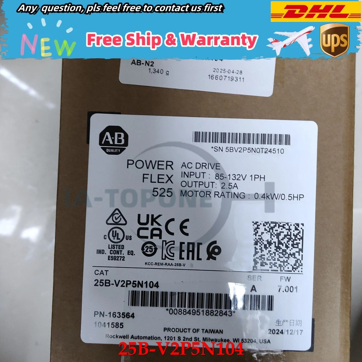 1PC NEW Allen Bradley 25B-V2P5N104 525 AC Drive AB 25BV2P5N104 1PC NEW Allen Bradley 25B-V2P5N104 525 AC Drive AB 25BV2P5N104