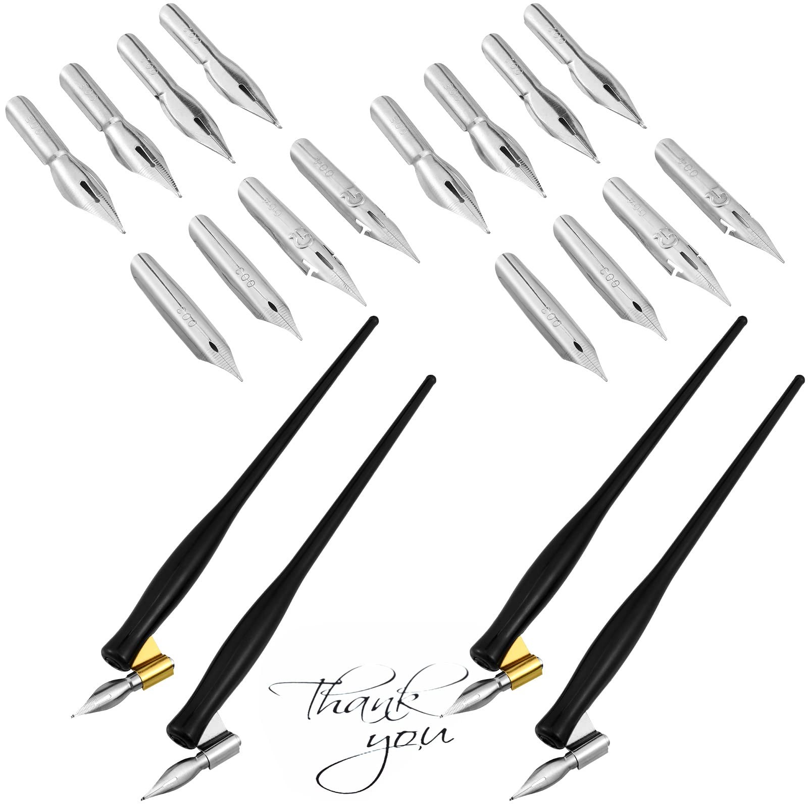 Zonon 2 Sets Oblique Calligraphy Dip Pen Set Include 2-in-1 Black