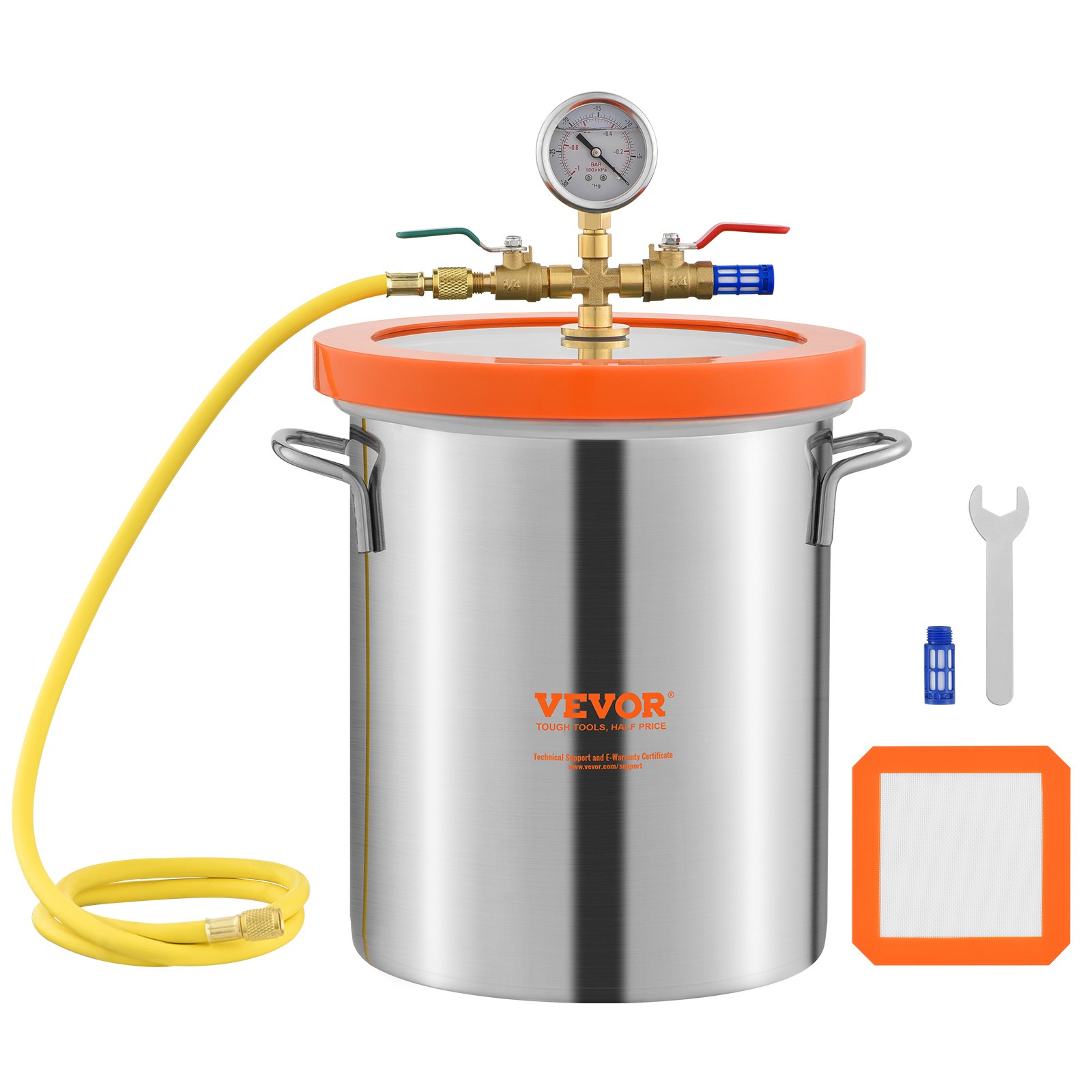VEVOR Vacuum Chamber Tempered Glass Lid Vacuum 5 Gal Degassing Chamber Silicone VEVOR Vacuum Chamber Tempered Glass Lid Vacuum 5 Gal Degassing Chamber Silicone