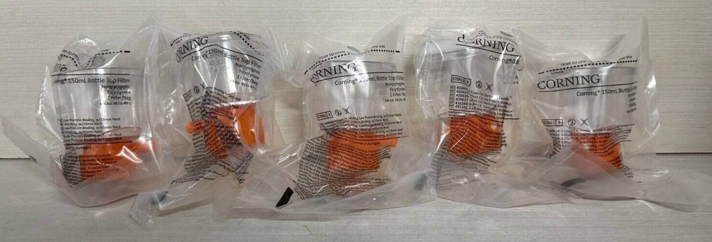 Corning REF #430626 Sterile 150mL Bottle Top 0.22 µm Vacuum Filter Lot of (5) Corning REF #430626 Sterile 150mL Bottle Top 0.22 µm Vacuum Filter Lot of (5)