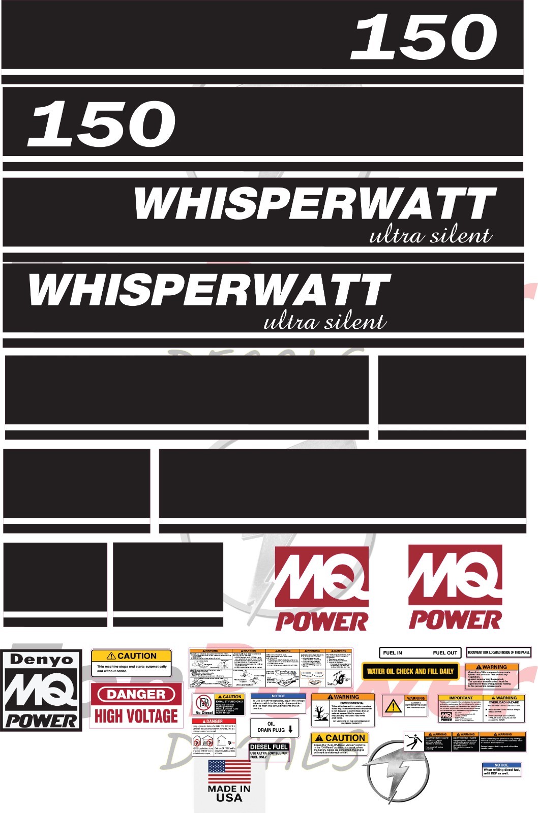 Fits Multiquip WhisperWatt DCA-150 Generator Laminated Decal Kit ULTRA SILENT Fits Multiquip WhisperWatt DCA-150 Generator Laminated Decal Kit ULTRA SILENT