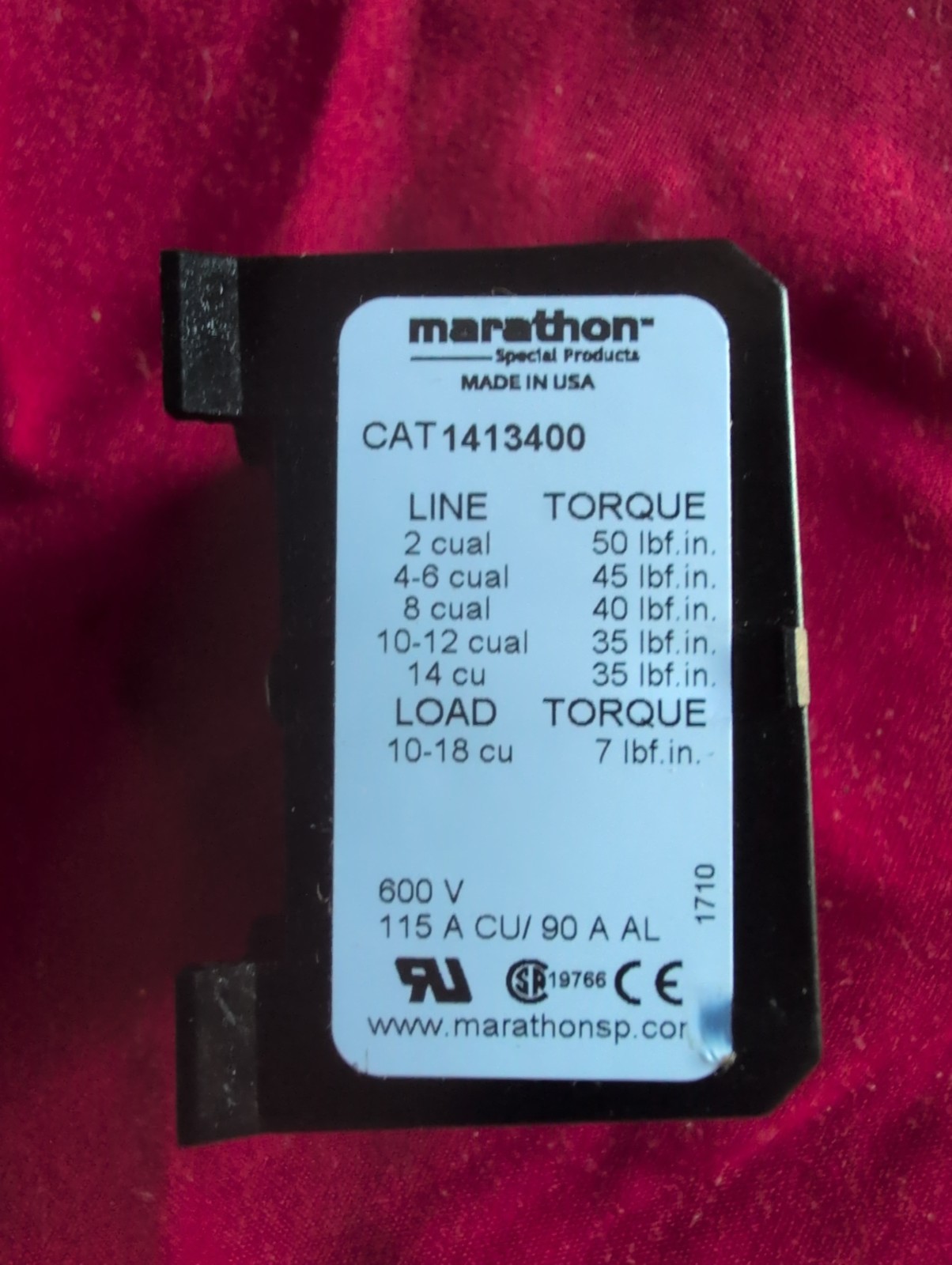 MARATHON CAT1413400 SPECIAL PRODUCTS POWER DISTRIBUTION BLOCKS 600V 115 A CU/90 MARATHON CAT1413400 SPECIAL PRODUCTS POWER DISTRIBUTION BLOCKS 600V 115 A CU/90