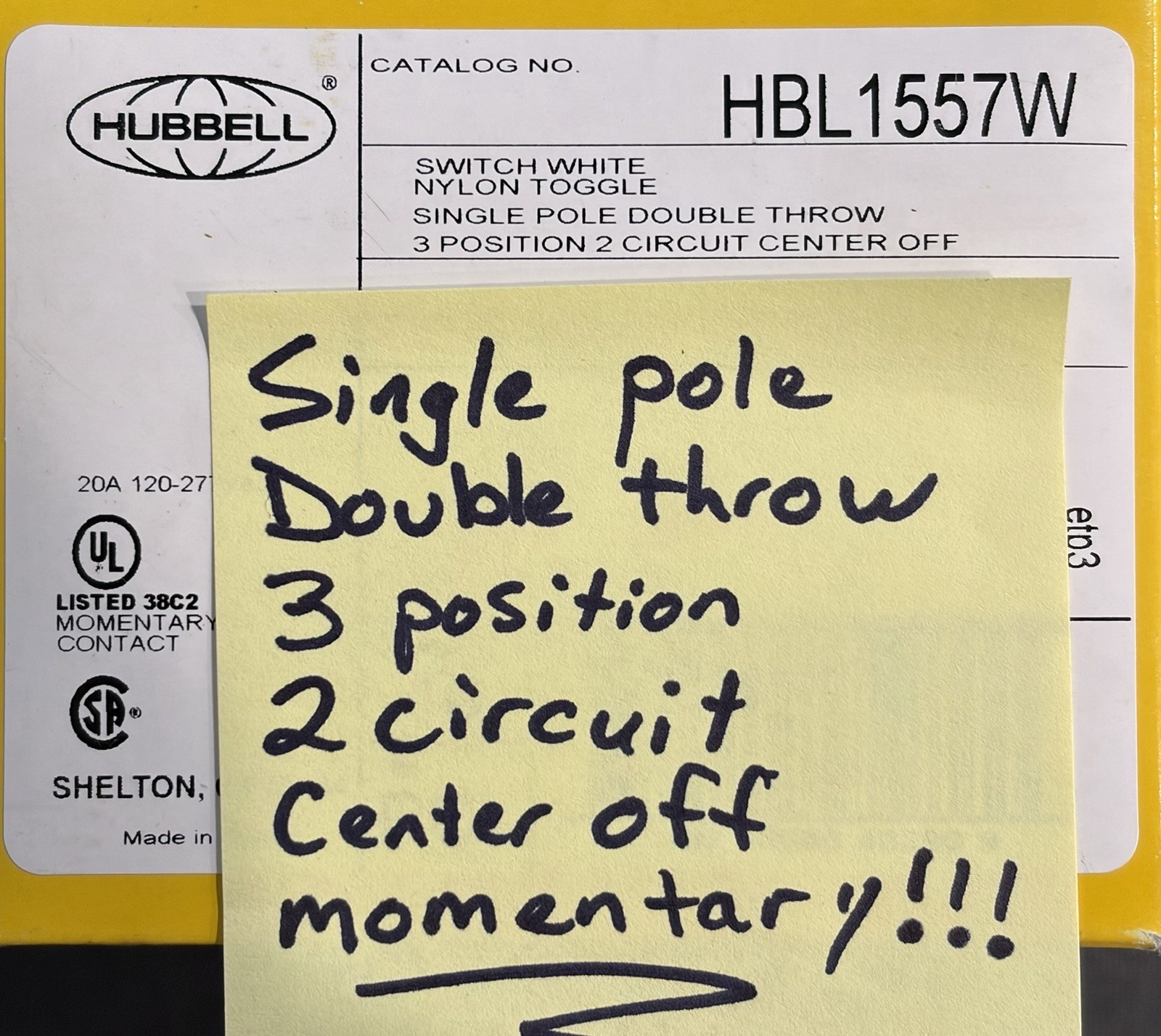 10-Hubbell HBL1557W Toggle Switch Single Pole Double Throw 3 Position 2 Circuit 10-Hubbell HBL1557W Toggle Switch Single Pole Double Throw 3 Position 2 Circuit