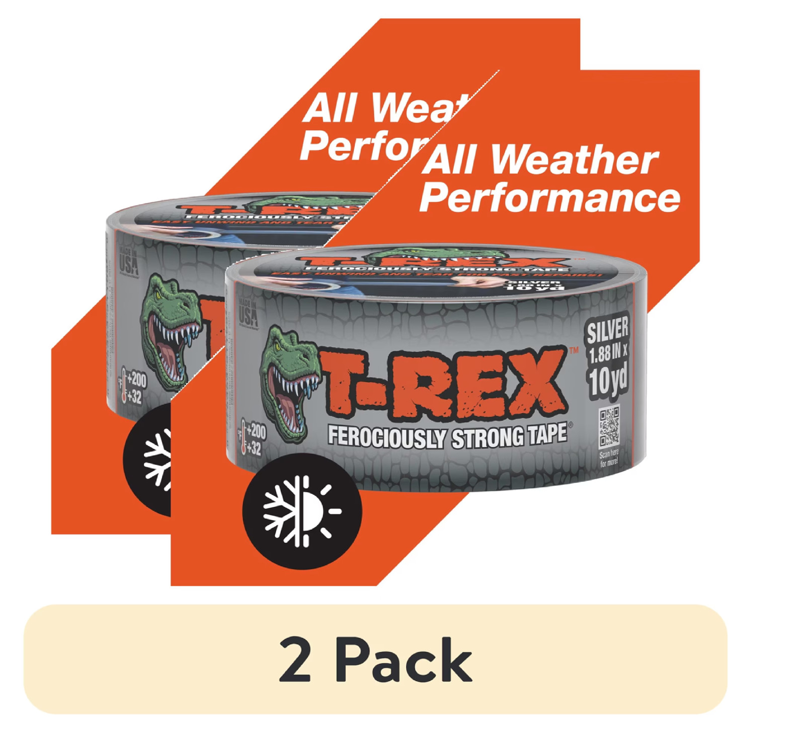 2 pack T-Rex Ferociously Strong Gunmetal Gray Duct Tape, 1.88 in. x 10 yd. 2 pack T-Rex Ferociously Strong Gunmetal Gray Duct Tape, 1.88 in. x 10 yd.