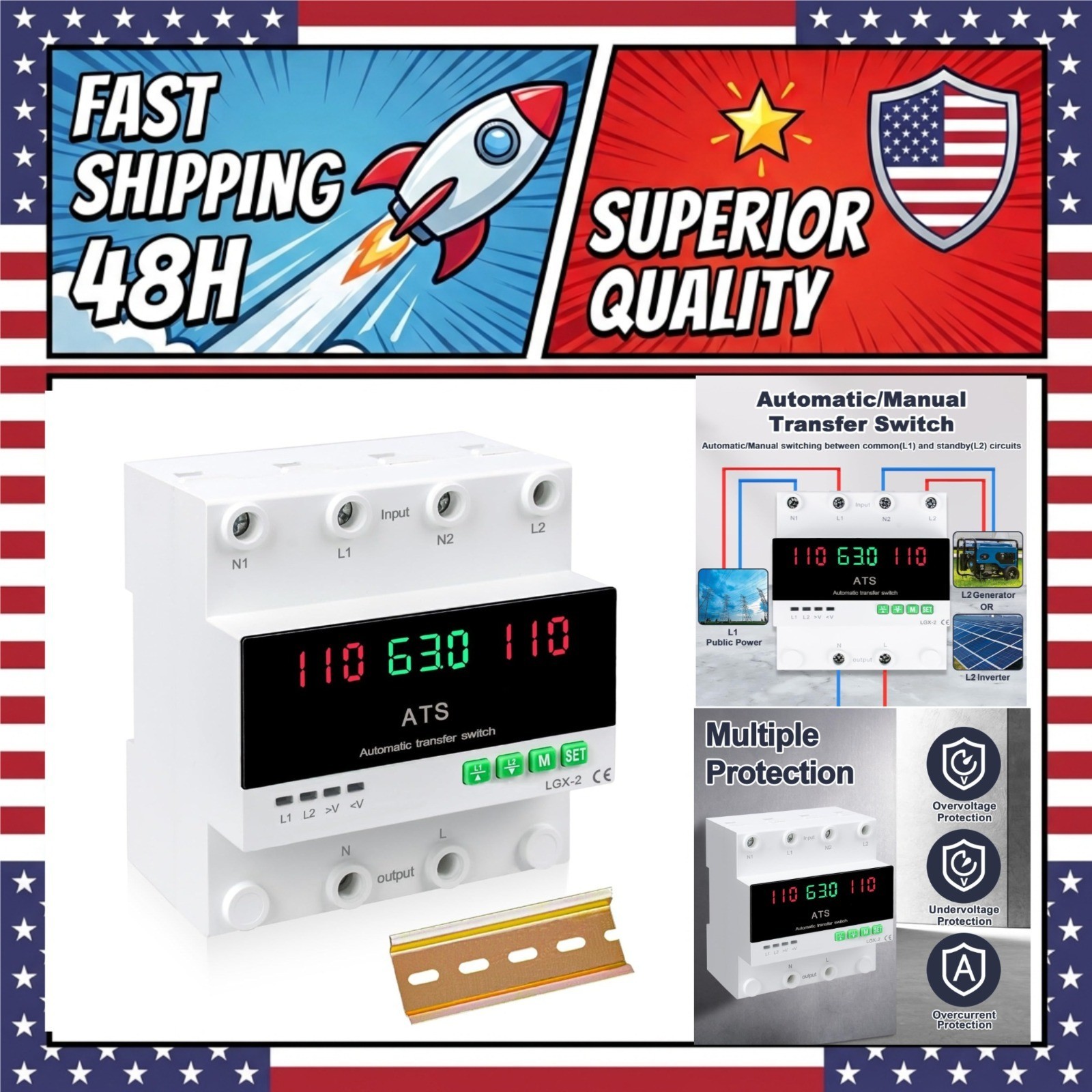 MARSTEK 63A 110V Automatic Manual Transfer Switch DIN Rail Generator Backup MARSTEK 63A 110V Automatic Manual Transfer Switch DIN Rail Generator Backup