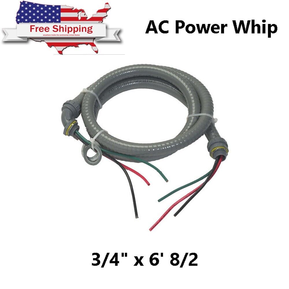 8/2 AC Power Whip Outdoor/Indoor Copper 600-Volt Pre-wired 3/4\