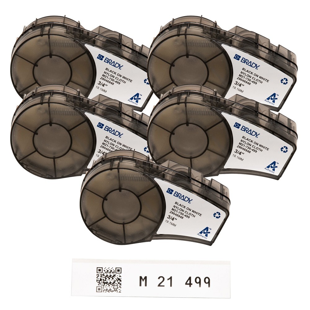 BDY 110895 M21-750-499 Nylon Cloth Label Cartridge, BLK/WHT, 5 pack, 