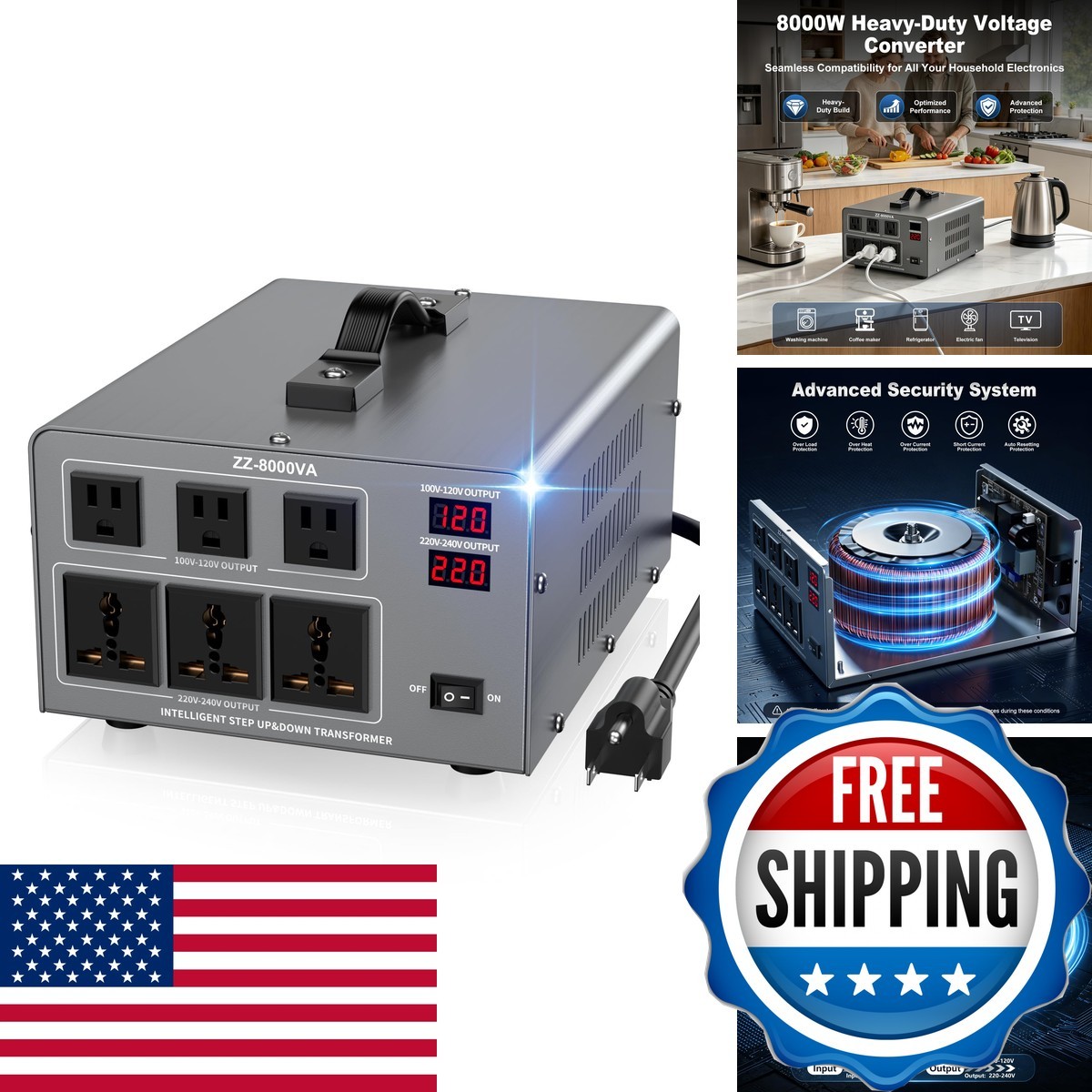 HONOURLIGHT 8000W Voltage Auto Converter Transformer, Heavy Duty Step Up/Down HONOURLIGHT 8000W Voltage Auto Converter Transformer, Heavy Duty Step Up/Down