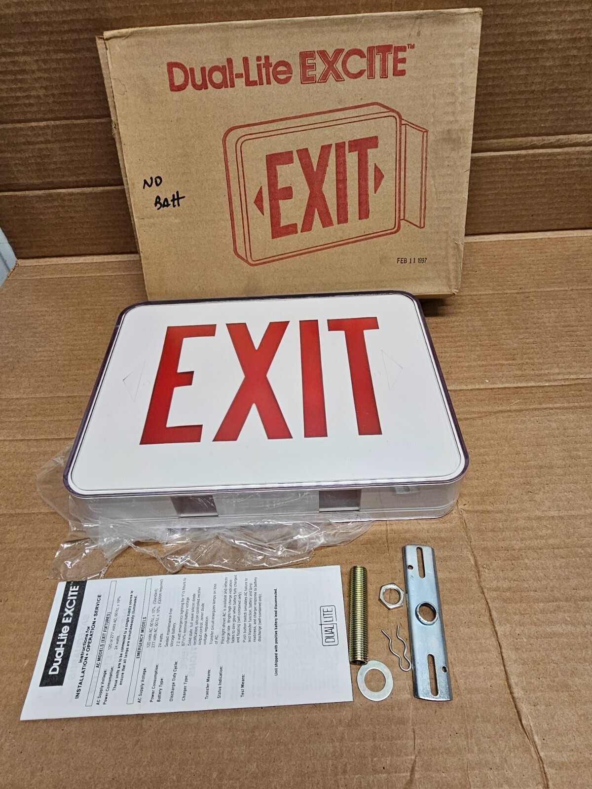 Vintage 1990\'s DUAL-LITE EXCITE SERIES EXIT SIGN, EX-2100 120V, Light, Art-Deco Vintage 1990\'s DUAL-LITE EXCITE SERIES EXIT SIGN, EX-2100 120V, Light, Art-Deco