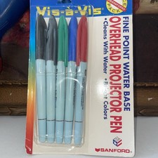 Vtg Sanford Vis-à-Vis Black Blue Red Green NOS Overhead Projector Pens  1992 picture