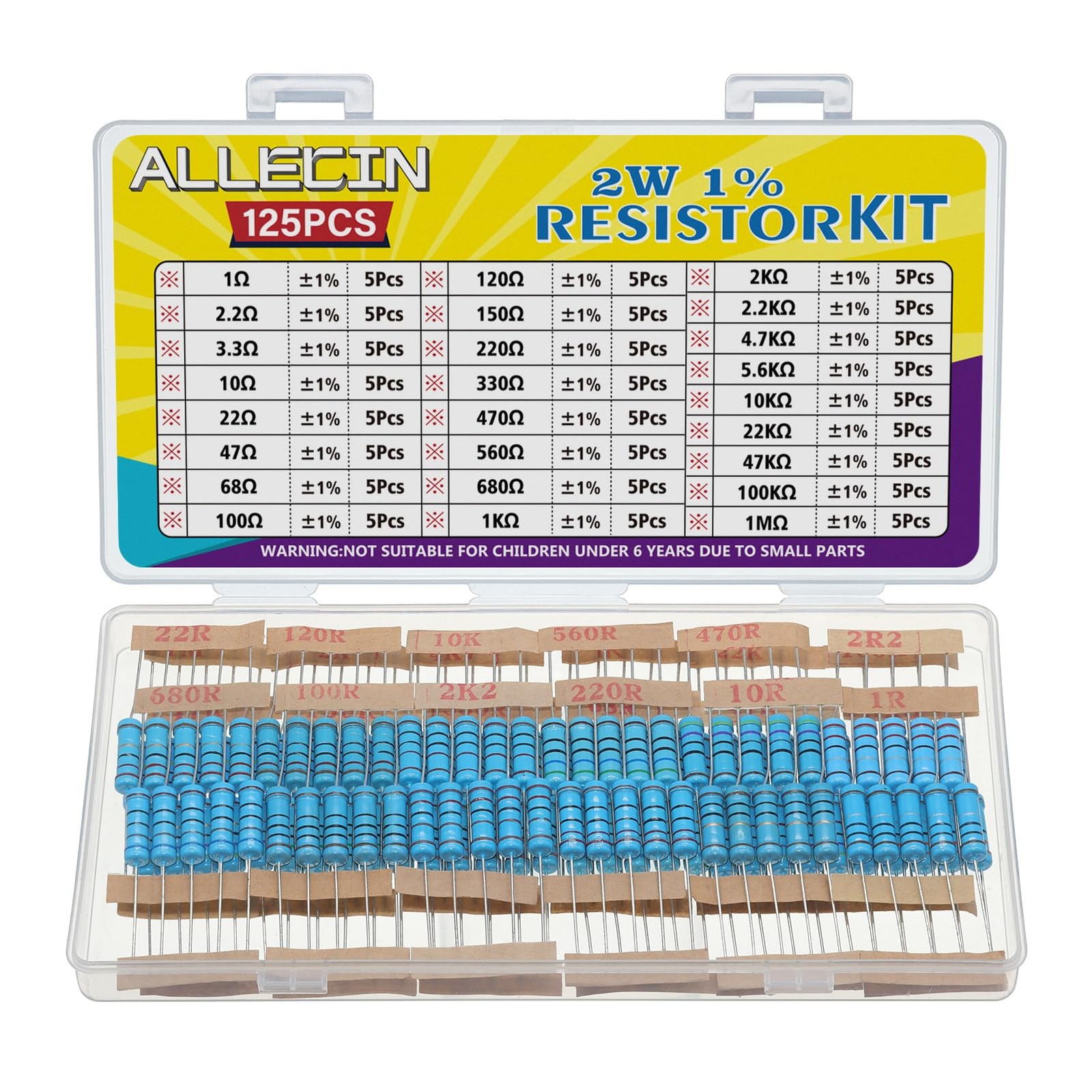 25 Values 2W Metal Film Resistor Kit from 1 Ohm to 1M Ohm 2 Watt 1% Resistors As 25 Values 2W Metal Film Resistor Kit from 1 Ohm to 1M Ohm 2 Watt 1% Resistors As