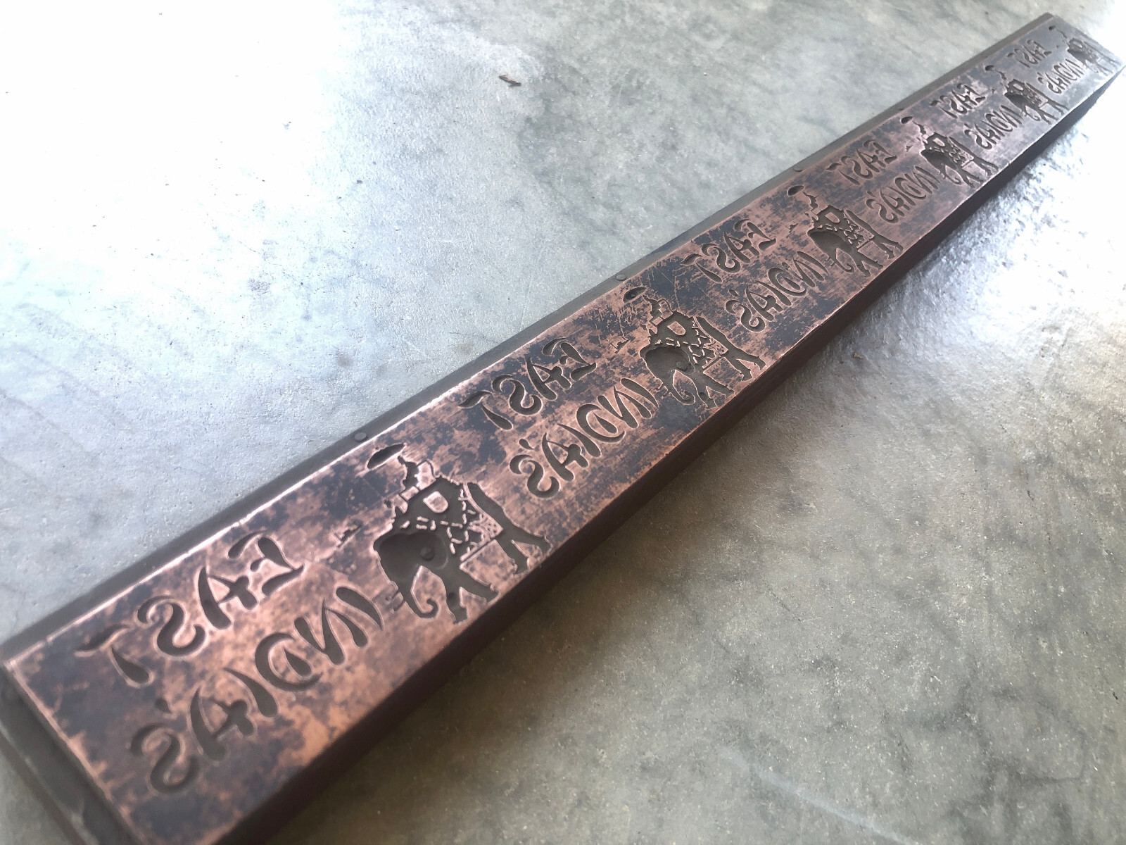 Large Long copper Antique Letterpress PRINTING BLOCK - EAST INDIA\'S Ad Large Long copper Antique Letterpress PRINTING BLOCK - EAST INDIA\'S Ad