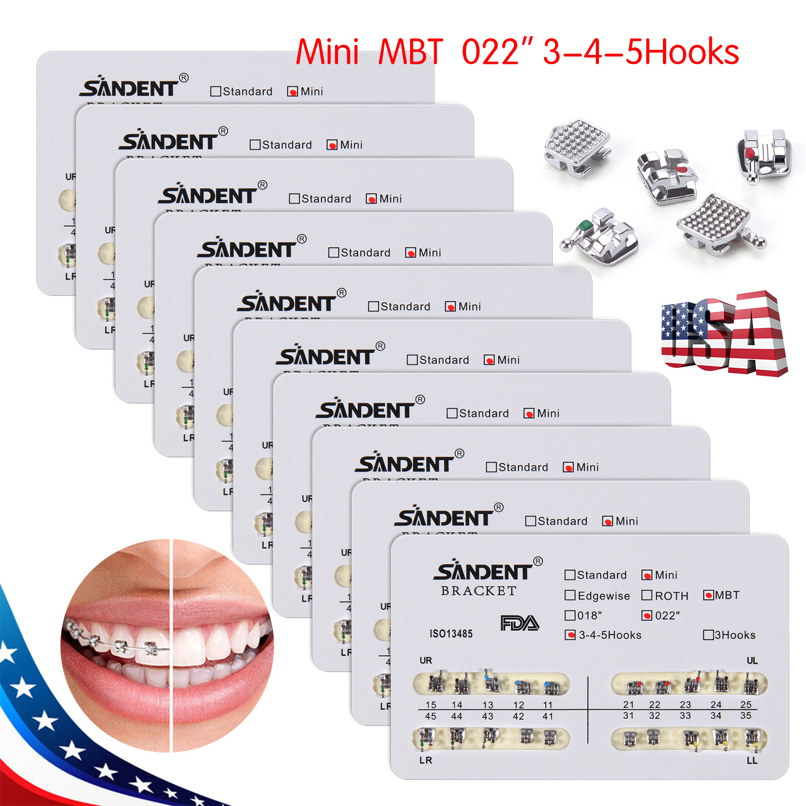 10-100Pack Orthodontic Dental Brackets Braces Mini Roth MBT.022 Slot Hooks 345/3 10-100Pack Orthodontic Dental Brackets Braces Mini Roth MBT.022 Slot Hooks 345/3