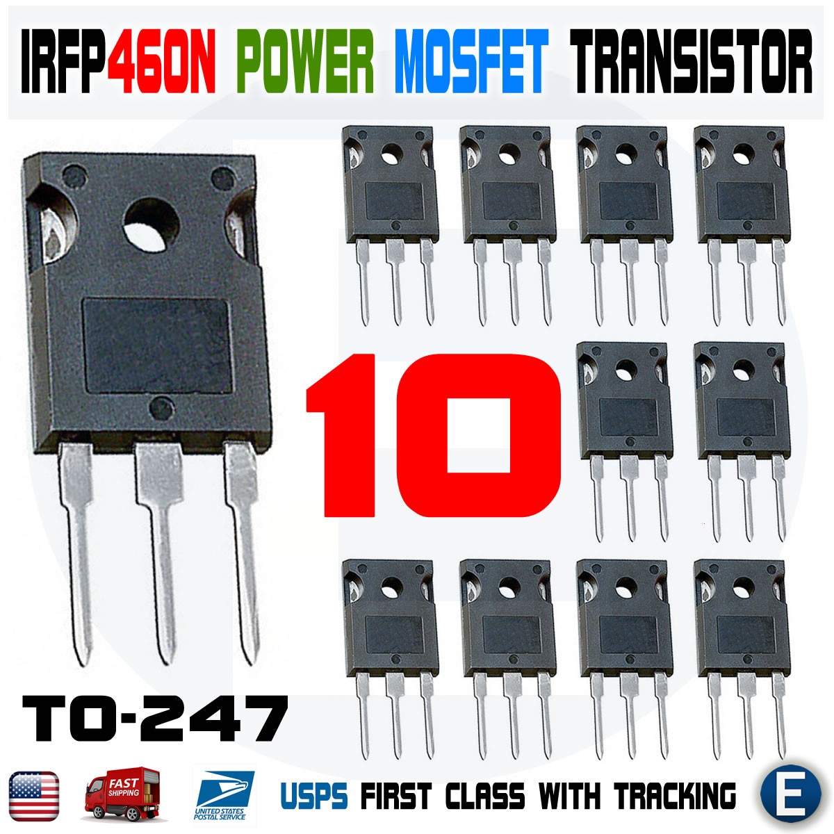 10pcs IRFP460 IRF460 Power MOSFET N-Channel Transistor IRFP460n 20A 500V TO-247 10pcs IRFP460 IRF460 Power MOSFET N-Channel Transistor IRFP460n 20A 500V TO-247