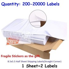50-20000 Half Sheet Address Shipping Labels 2 Per Sheet 8.5x5.5 Self Adhesive picture