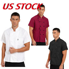 US Unisex Breathable Chef Coat Short Sleeve Chef Jackets Kitchen Canteen Uniform picture