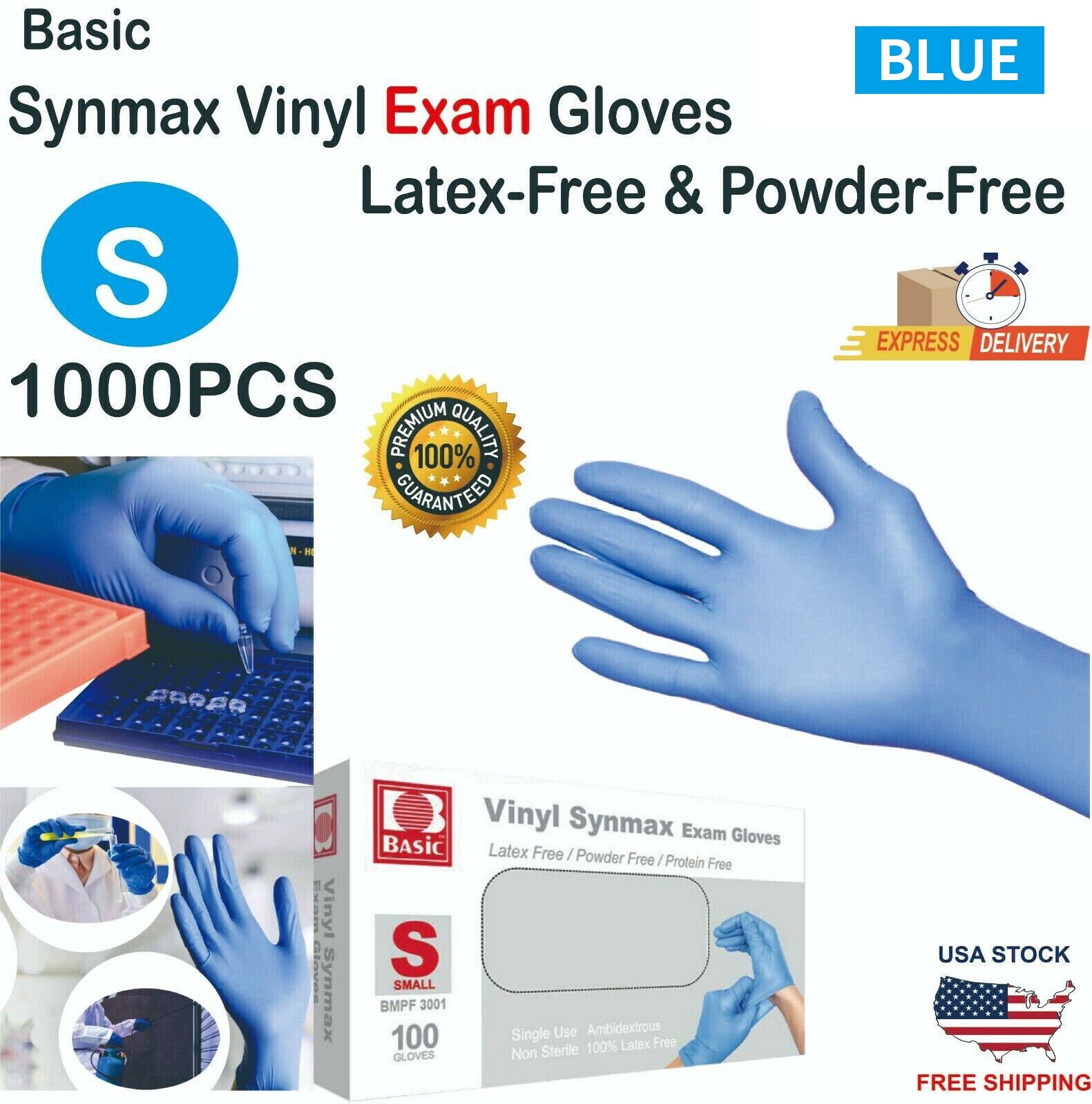 1000 PCS Basic Blue Vinyl Exam Gloves S SIZE 1000 PCS Basic Blue Vinyl Exam Gloves S SIZE
