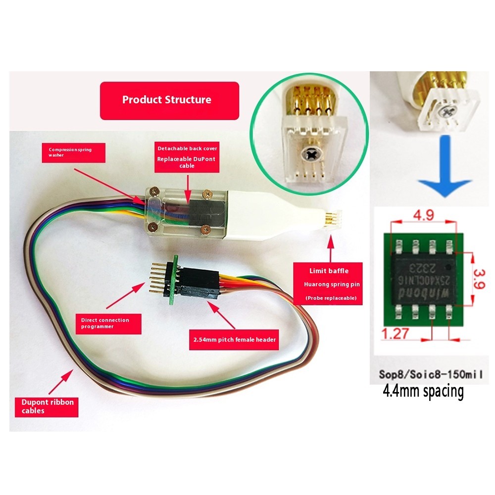 Sop8/Soic8 SPI Adapter Clip Pin Flash on-Chip Read and Write Probe 150/208mil Sop8/Soic8 SPI Adapter Clip Pin Flash on-Chip Read and Write Probe 150/208mil