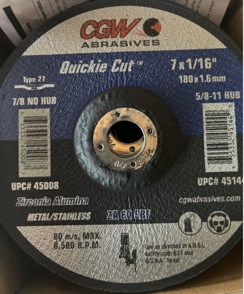 CGW Cut-Off Wheel 45008 No Hub - 7 in [T-27 ZA-60-S-BF] - 9 Wheels