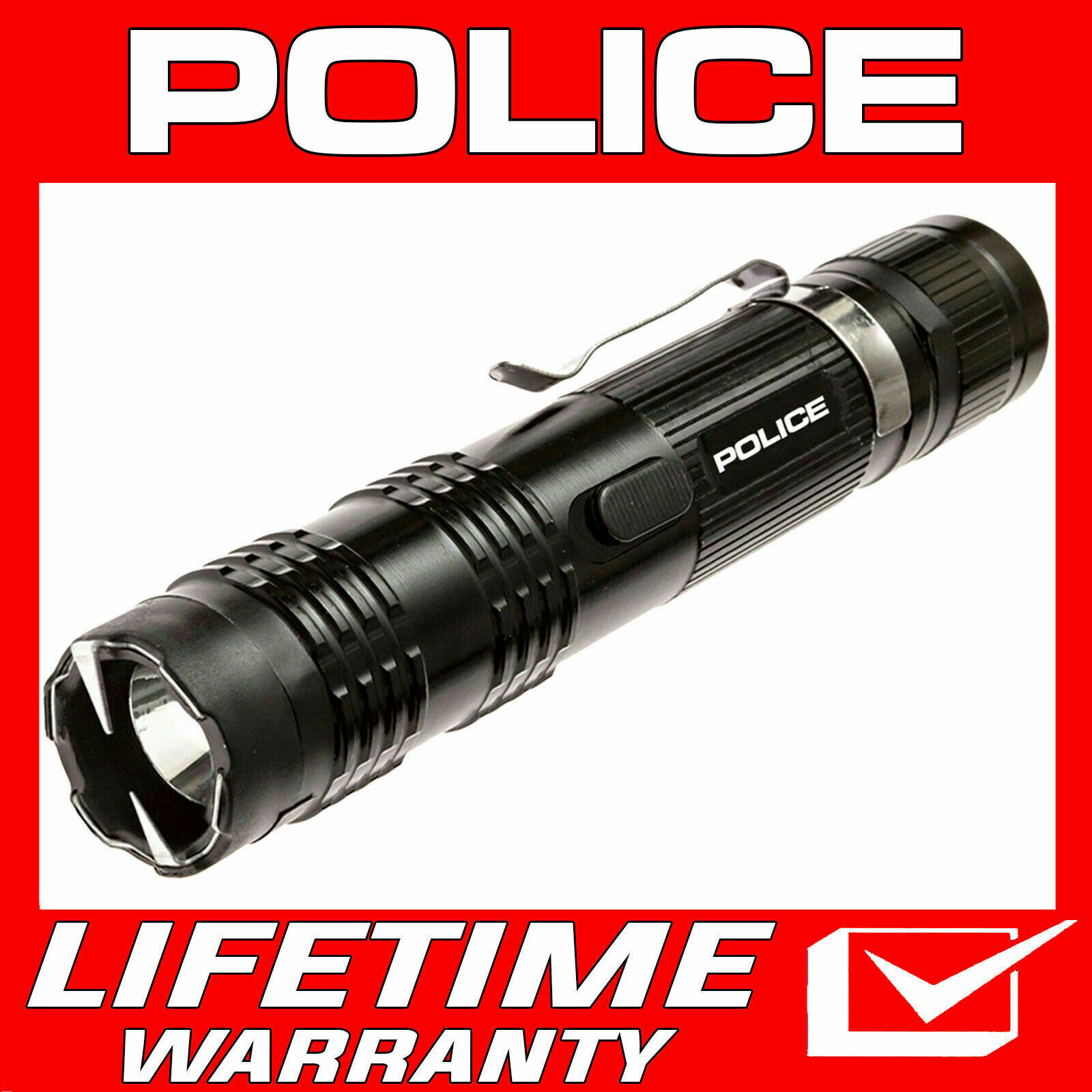 POLICE Stun Gun Black M12 700 BV Metal Heavy Duty Rechargeable LED Flashlight