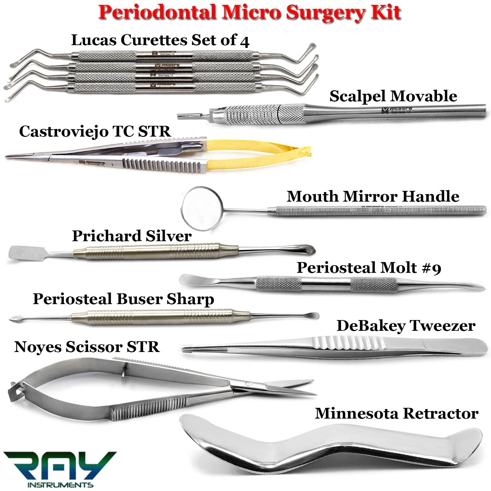 Dental Periodontal Lucas Curettes Periosteal Elevators Micro Oral Surgery Kit